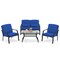 4-Piece Outdoor Patio Metal Furniture Set Loveseat Single Chair & Tempered Glass Coffee Table with Cushions
